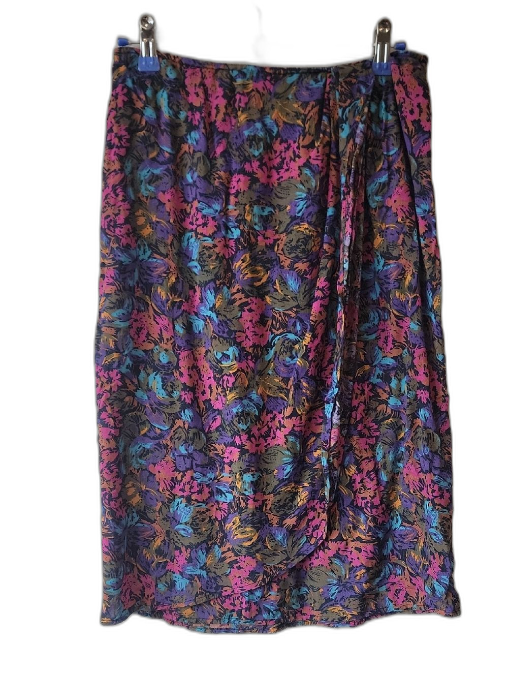 Autograph Multicolor Floral Pencil Skirt Black Pink Rayon Size 11J Office